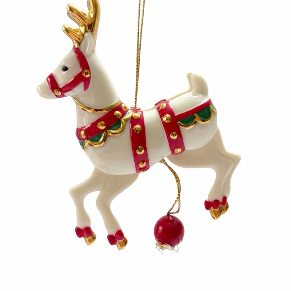 Lenox | Vintage Porcelain Reindeer Pull String Christmas Ornament